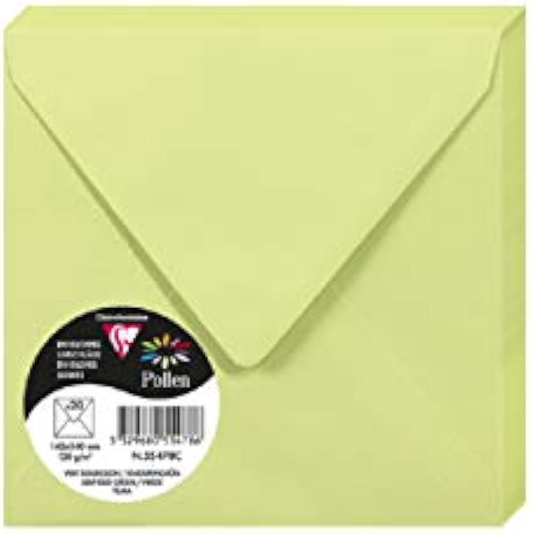 Clairefontaine - Ref 55478C - Pollen Envelopes (Pack of 20) - 140 x 140mm Sized, 120gsm Paper, Gummed Seal, Inkjet & Laser Printer Compatible, Acid Free - Leaf Bud Green