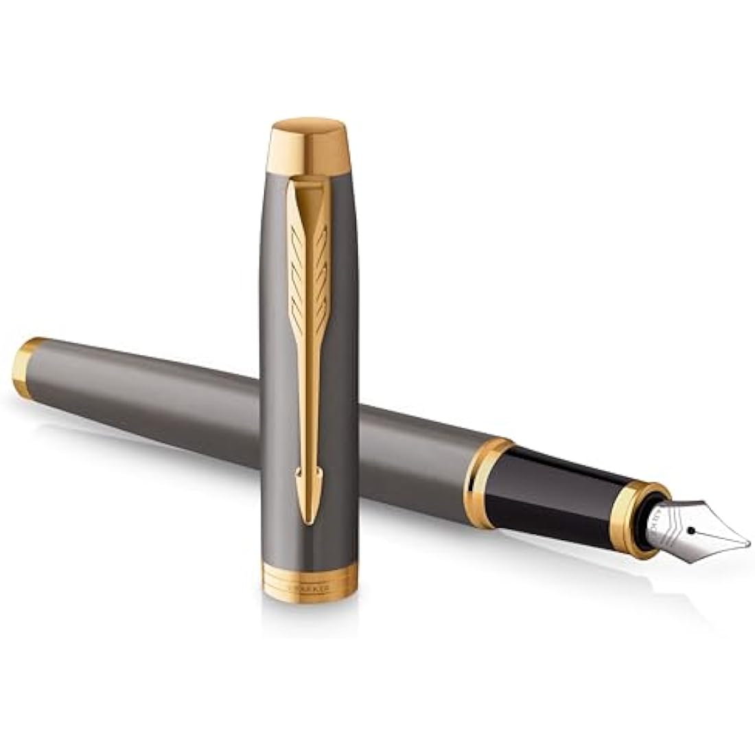 Parker IM Fountain Pen | Grey Lacquer with Gold Trims | Fine Polished Stainless Steel Nib | Blue Ink Cartridge Refill | Gift Box | Perfect Graduation Gifts