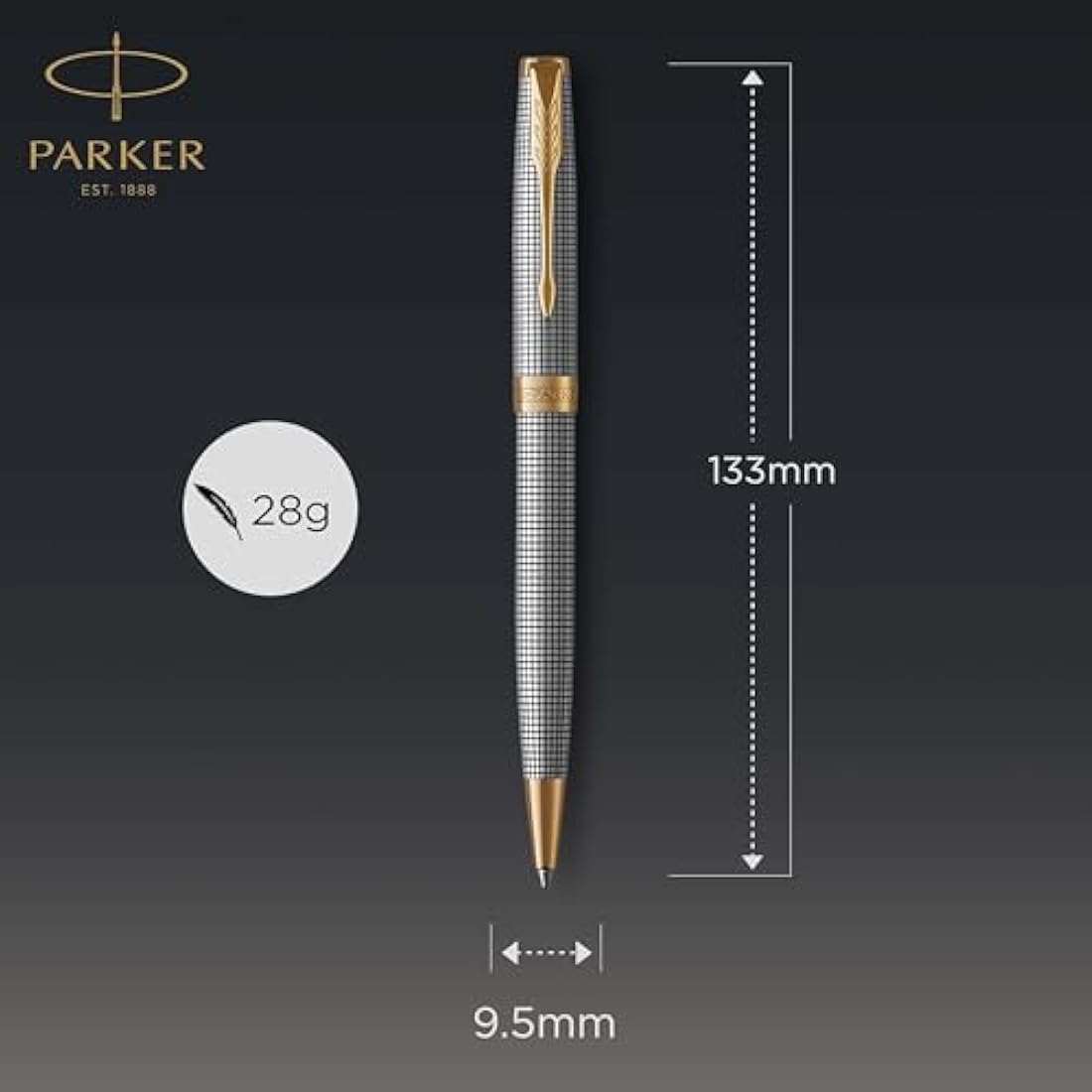 Parker Sonnet Ballpoint Pen | Chiselled Silver with Gold Trim | Medium Point Black Ink | Gift Box