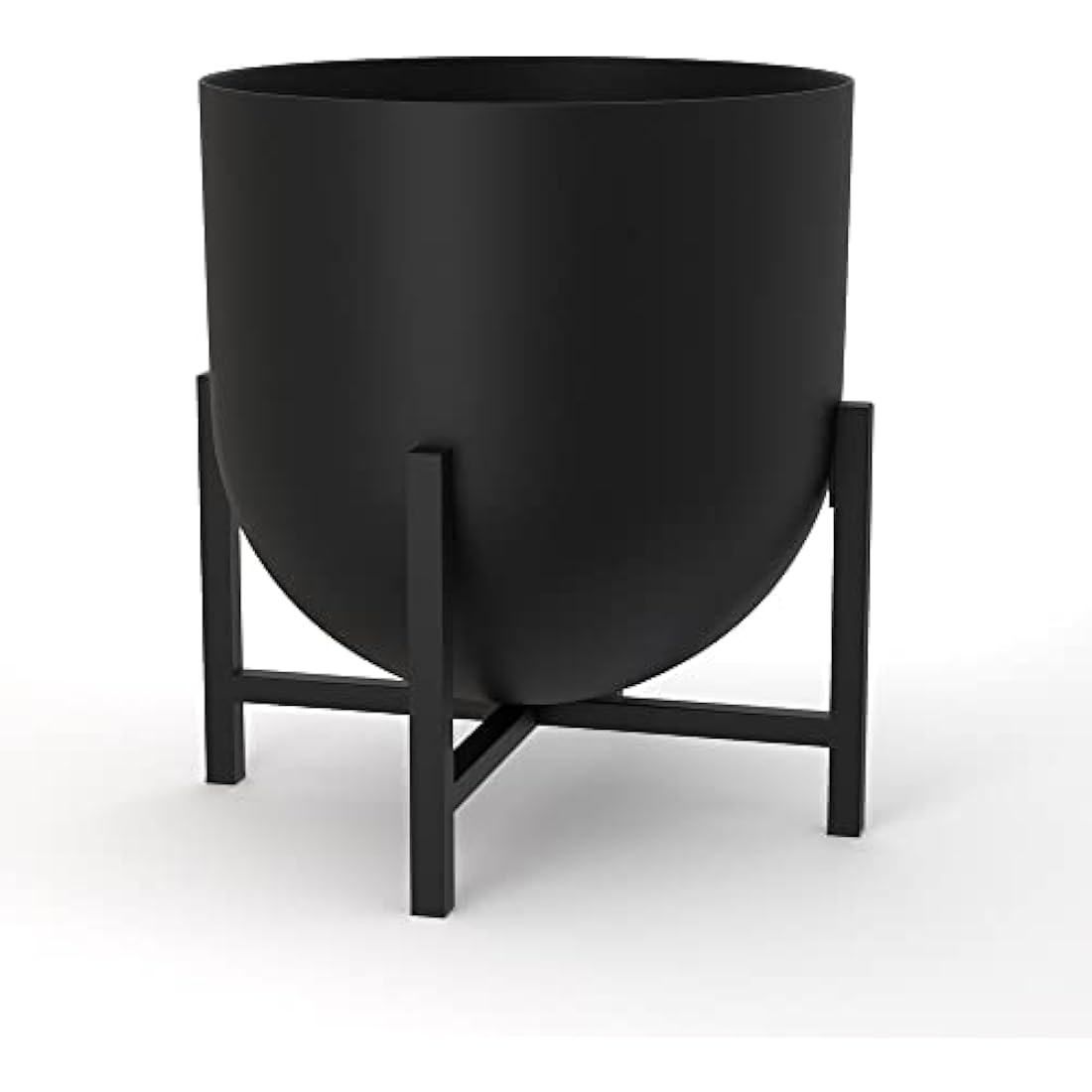 Olly & Rose Plant Pot with Plant Stand - Metal Plant Pots Indoor Planter Large Flower Pot (Black, 22cm)