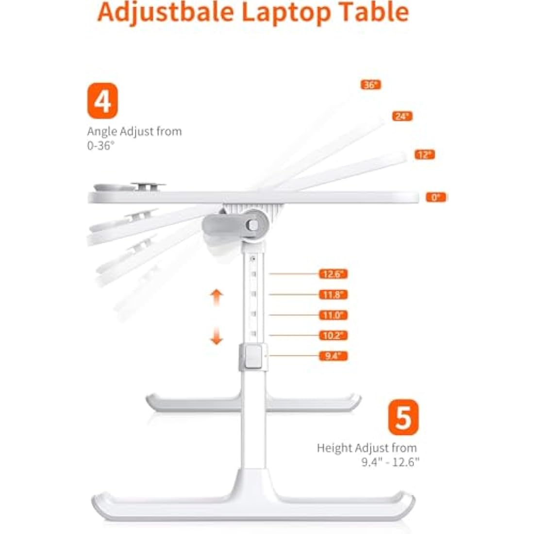 SAIJI Adjustable Laptop Stand, Bed Tray Table, 5 Heights, 4 Angles, Stable Folding Desk for Bed & Sofa, Fits up to 17'' Laptop (60 * 33cm Teak)