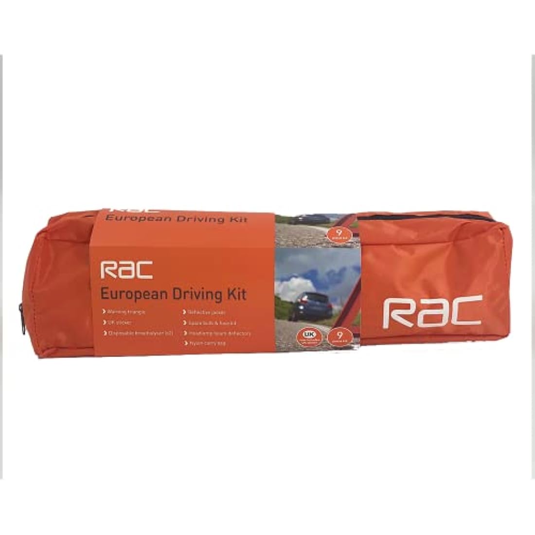 RAC European Driving Kit – Essential Car Travel Kit for Roadside Emergency & Breakdown in Europe – Includes First Aid Kid, Hi-Vis Vest, Spare Bulb Kit, UK Car Sign & Warning Triangle