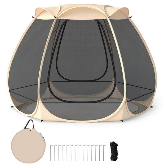 310 X 270 CM Foldable Outdoor Screened Camping Tent Gazebo-Sand Color