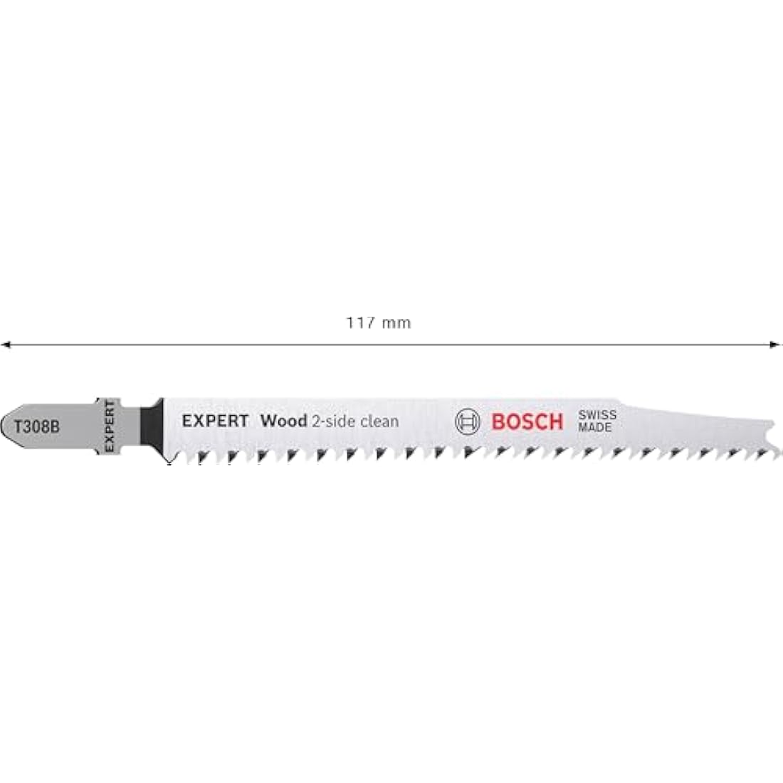 Bosch 25x EXPERT Wood 2-side clean T308B Jigsaw Blade (for Solid wood furniture board, Plywood, Length 117 mm, Professional Accessory Jigsaw)