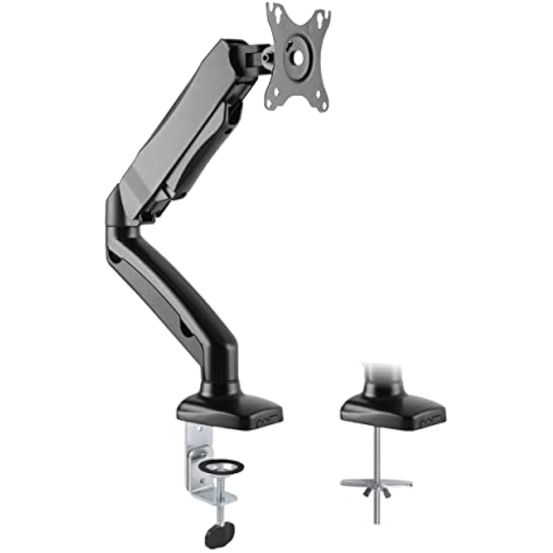 TTAP Single Gas Spring Monitor Arm Desk Mount Height Adjustable Fits 17” to 32" Monitors Maximum 9KG weight with VESA 75x75 and 100x100mm Clamp and Grommet Base Full Motion Monitor Mount