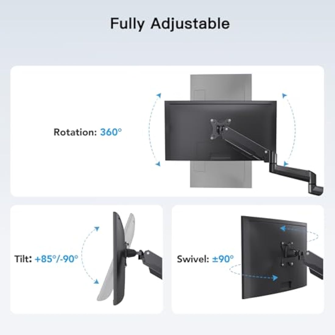 HUANUO Triple Monitor Stand Desk Mount for 17-32 Inch Screens, Adjustable Arms With Tilt, Swivel, 2 Mounting Bases, Each Arm Holds up to 8KG, VESA 75x75 100x100