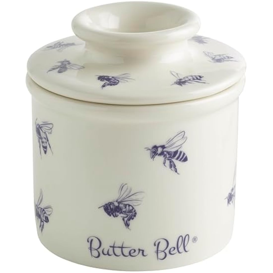 Butter Bell - The Original Butter Bell crock by L Tremain, a Countertop French Ceramic Butter Dish Keeper with Lid for Spreadable Butter, Farmhouse Collection, Honey Bees, Blue & White
