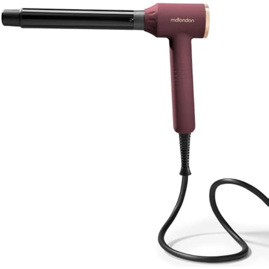 mdlondon CURL Hair Curling Wand (Berry). 4-in-1 Hair Curler with 10mm, 25mm, 32mm & Reverse Conical Barrels. Hair Waver with 14 Heat Settings, Carry Case & Mat - Genuine mdlondon Curling Iron