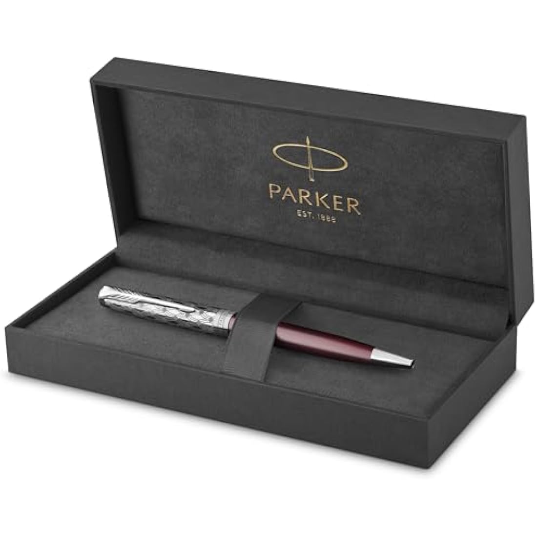 PARKER Sonnet Ballpoint Pen | Premium Metal and Red Satin Finish with Chrome Trim | Medium Point with Black Ink Refill | Gift Box