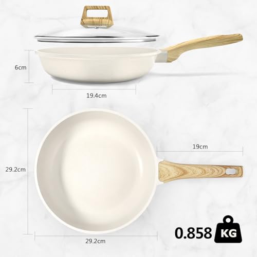 GiPP Nonstick Frying Pan Skillet with Lid - 28cm White Granite Non Stick Pans, Omelette Pan with Heat-Resistant Handle, Compatible with All Stovetops,
