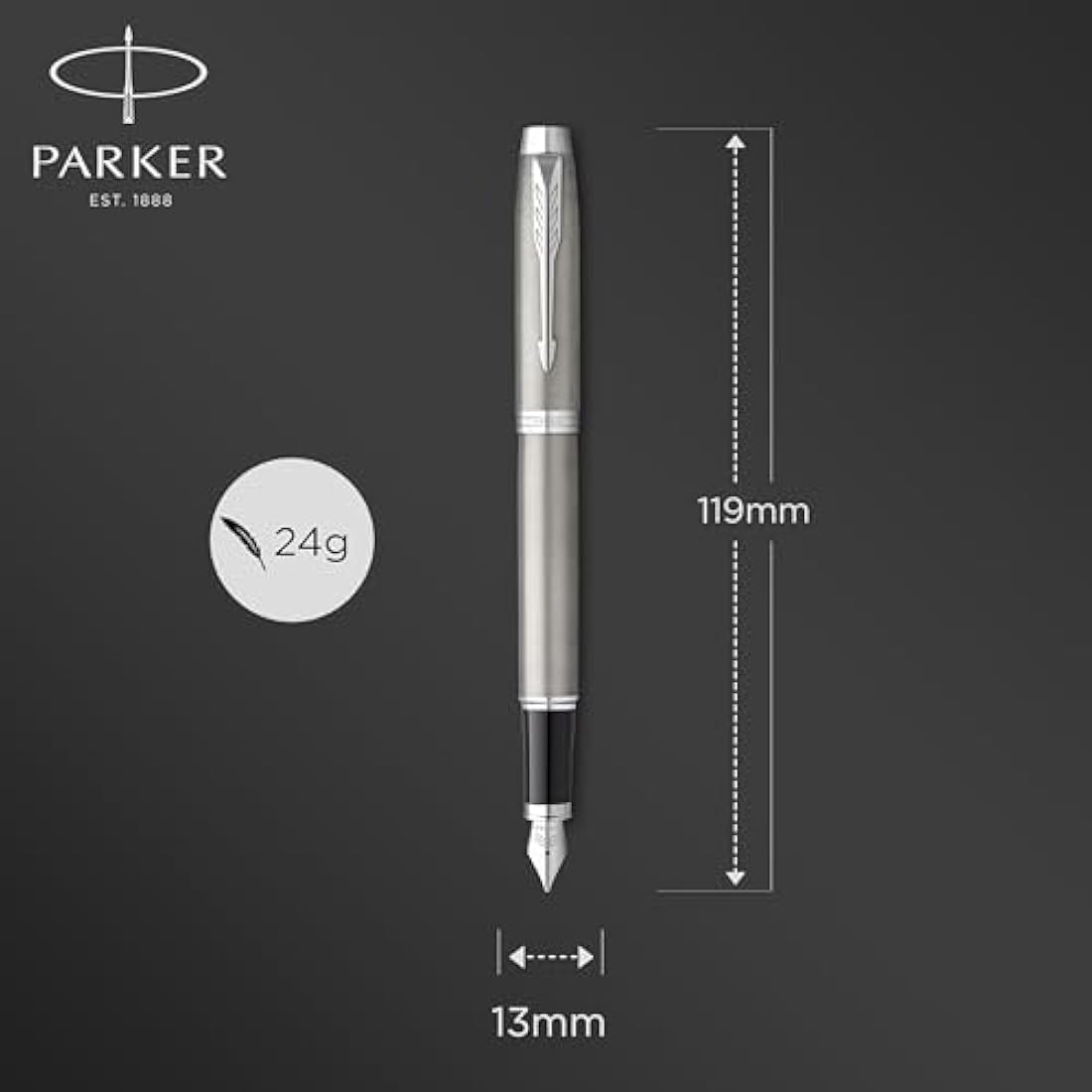PARKER IM Fountain Pen | Stainless Steel with Chrome Trim | Fine Point with Blue Ink Cartridge | Gift Box