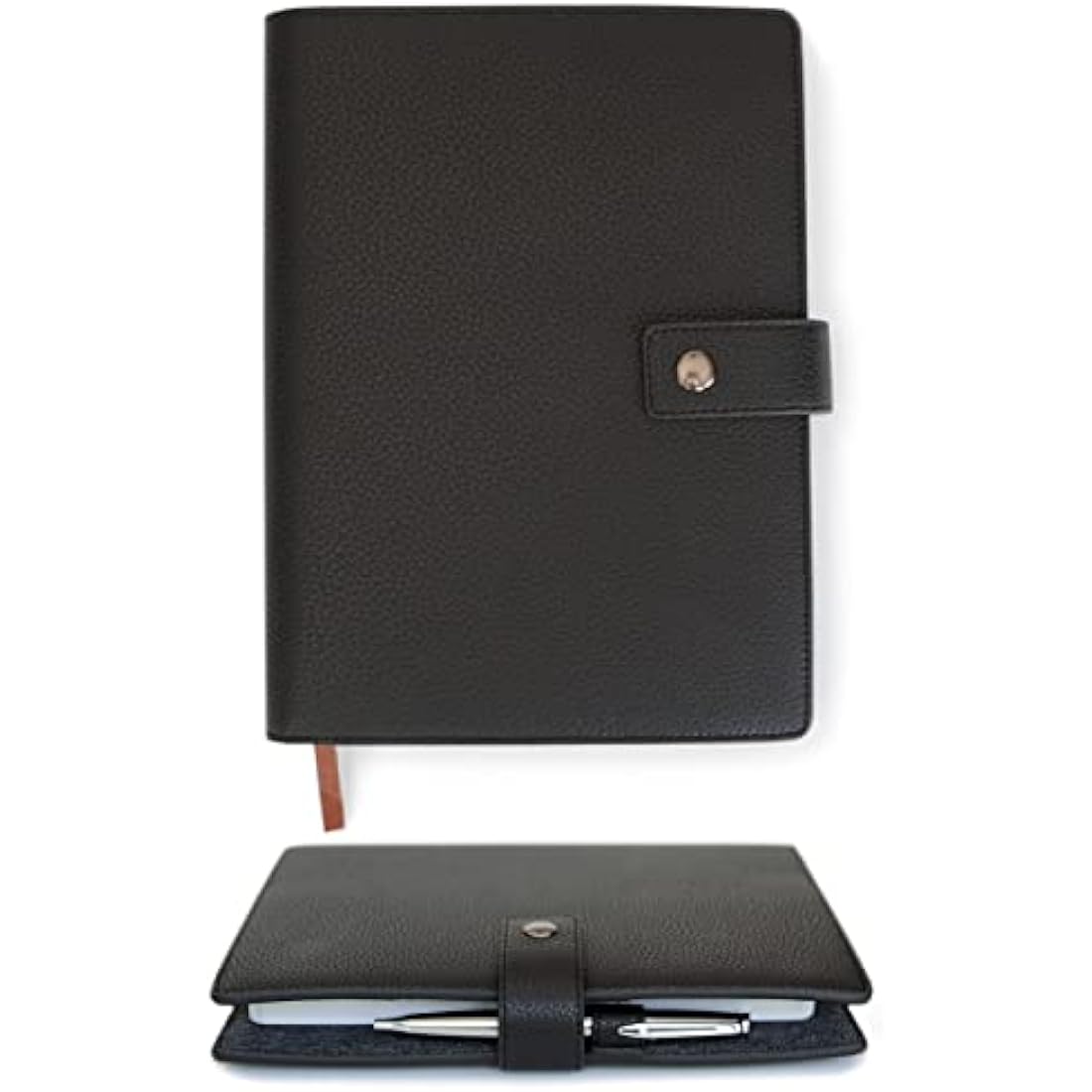 CASE ELEGANCE Black Full Grain Premium Leather Refillable Journal Cover with A5 Lined Notebook - Scratch-Proof DURA-Leather