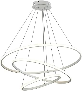 Led Chandeliers Ceiling Light,Dimmable 3 Ring Acrylic Chandelier Lighting Fixture,White Adjustable Pendant Light for Kitchen Island Dining Room Living Room Foyer Hanging 20+40+60Cm/(7.87+15.7+23.6)