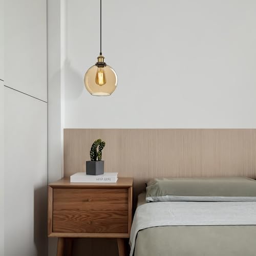 FORCOSO Industrial Glass Pendant Light - Vintage Ceiling Lights with Clear Ball Glass Shade Adjustable Hanging Pendant Lighting for Kitchen Island Dining Room Bedroom - ø20 cm