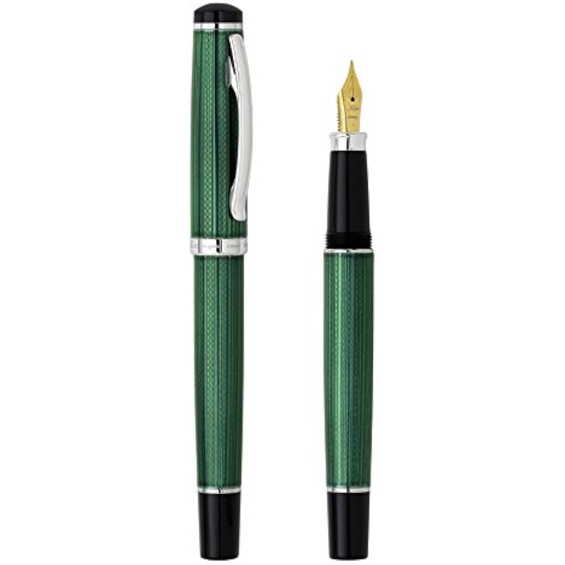 Xezo Incognito Fountain Pen, Fine Nib. Forest Green Layered Lacquer with Pure Platinum Plating. Handcrafted and Guilloche Engraved. Limited Edition, Serialized