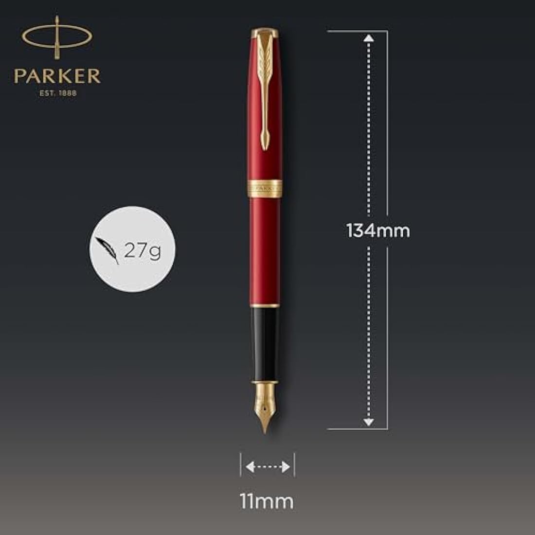 Parker Sonnet Fountain Pen | Red Lacquer with Gold Trim | Medium Nib | Gift Box