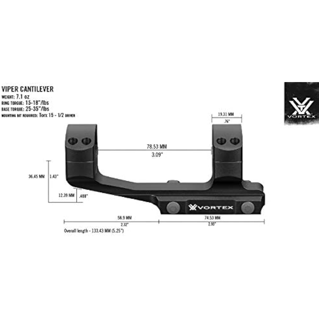 Vortex PRO Extended Cantilever Ring Mount for 1-Inch Tube CVP-1