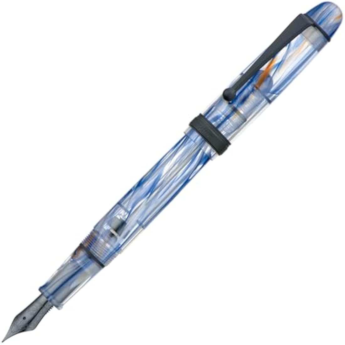 Asvine V126 Vacuum Filling Fountain Pen Matte Black Fine Point, Blue Swirl Acrylic Pen Gift Case