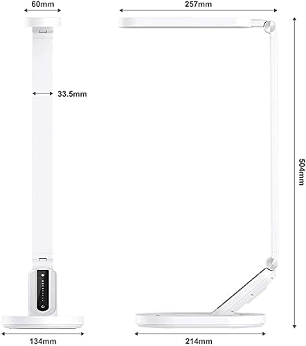 JKSWT LED Desk Lamp, Eye-Caring Table Lamps Natural Light Protects Eyes Dimmable Office Lamp with 5 Color Modes USB Charging Port Touch Control and Memory Function, 10W Reading Lamp,White