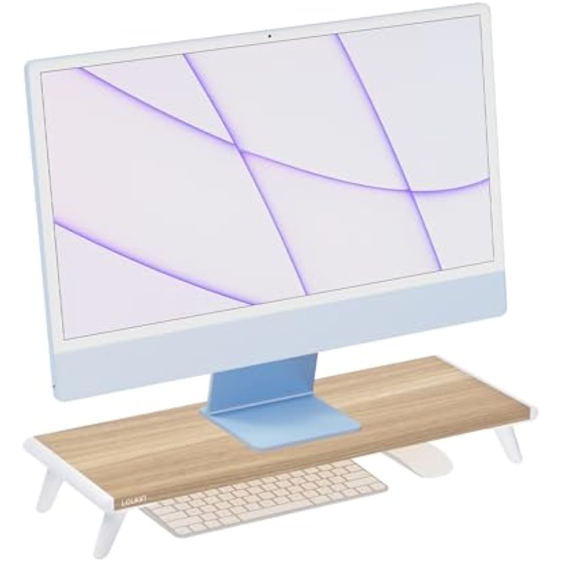 loukin Monitor Stand Riser for Desk, 22.4" x 8.3" Larger Computer Stand for Laptop, PC, Printer, Sturdy Desktop Computer Shelf with Non-Skid Rubber, Home Office, Natural