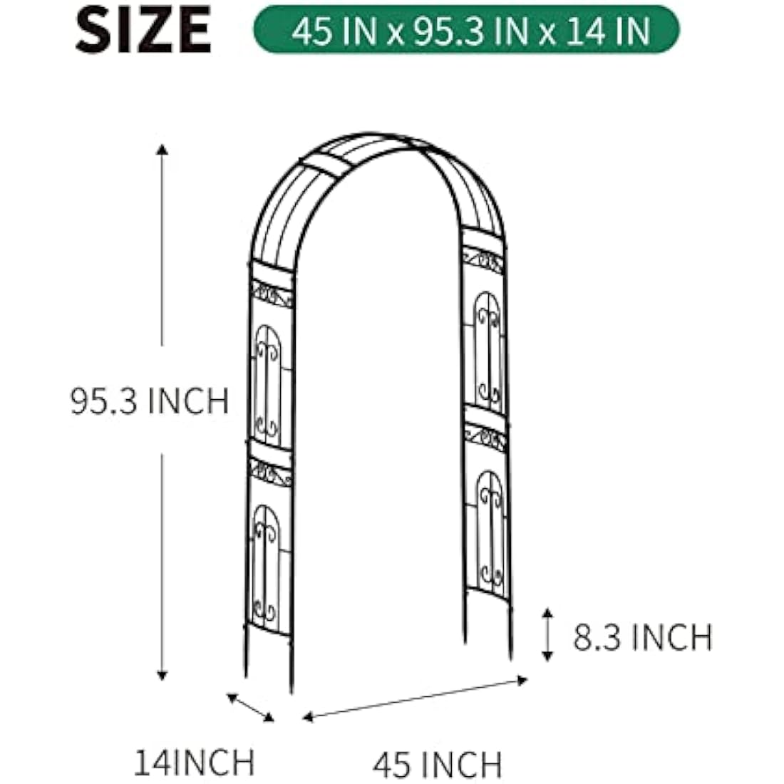 SCENDOR Rose Arch Garden Arbour, 87"H x 45"W Iron Curved Garden Archway, Romantic Garden Trellis for Climbing Plants, Jasmine Wedding Ceremony Arches
