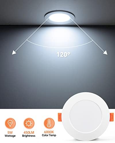 Tomosu LED Downlights for Ceiling Cool White 6000K 5W 450LM, AC 220-240V, Cut Φ75-90mm, 24mm Ultra Slim LED Recessed Ceiling Lights, IP44 Spotlights for Bathroom, 20 Pack