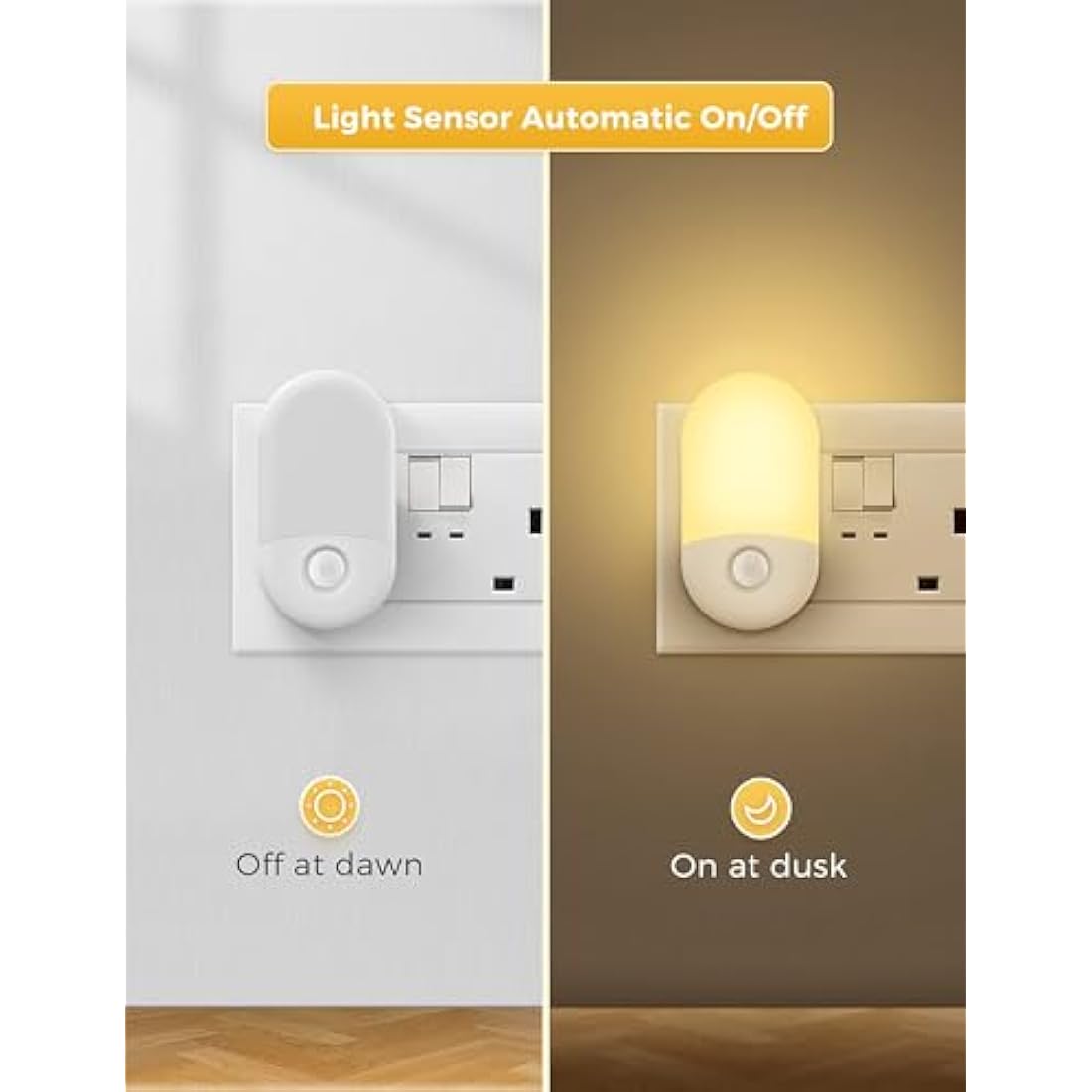LOHAS-LED Night Light, [2 Pack] Night Light Plug in Wall with Dusk to Dawn Photocell Sensor, Brightness Adjustable, 3000K Warm White, Nightlight for Hallway, Bedroom, Kitchen