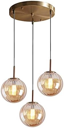 LFsem 3 Lights Pendant Light Ø15cm Amber Glass Globe Ceiling Light Modern Simple Hanging Lamp E14 Loft Chandelier Decoration Lighting Fixtures (Amber)