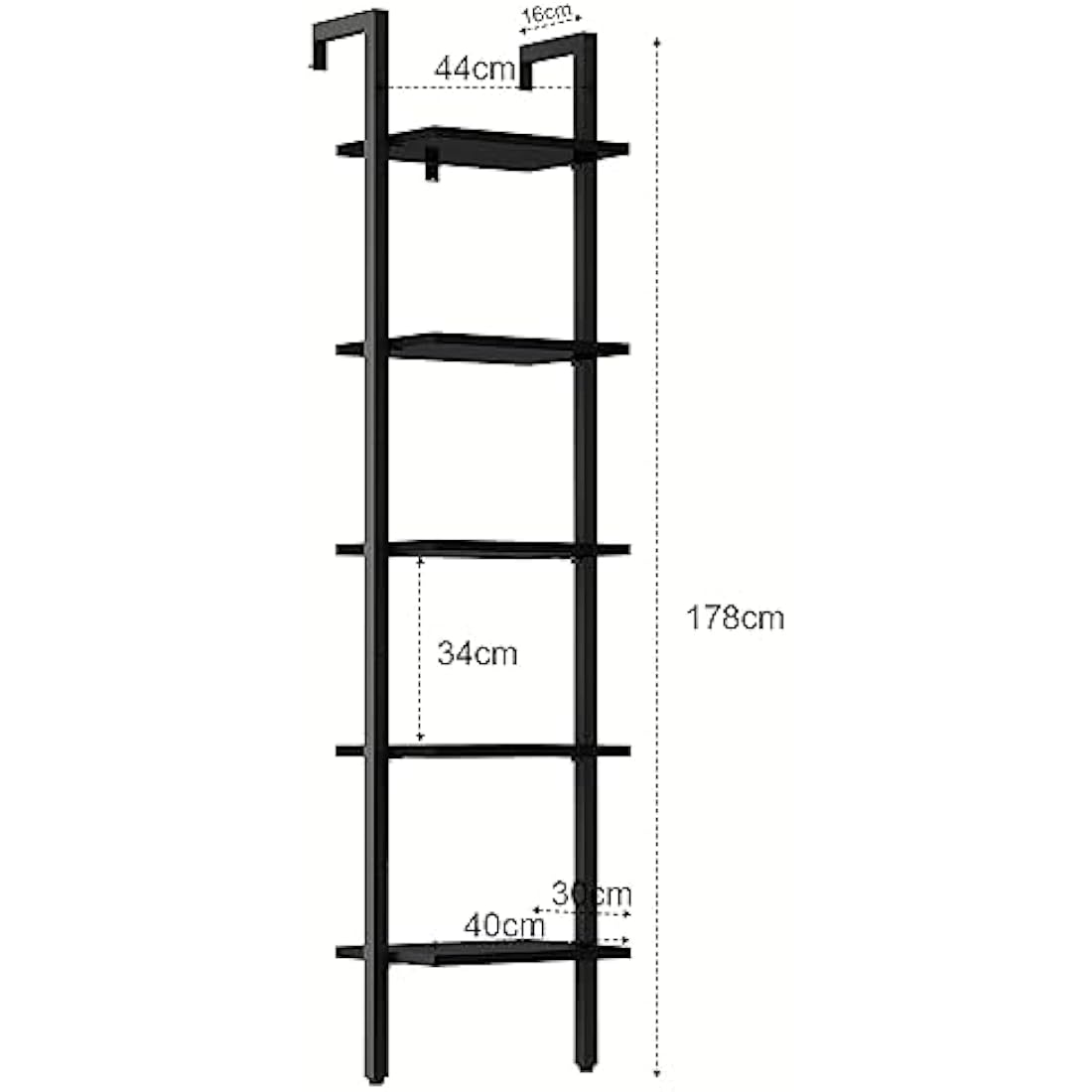 YMYNY Bookshelf Wall Mounted, Ladder Shelf, 5-Tier Bookcase Rack, Storage Unit with Metal Frame, Industrial Floating Wall Shelf for Living Room, Kitchen, Office, 40×30×178CM Black HBC015B