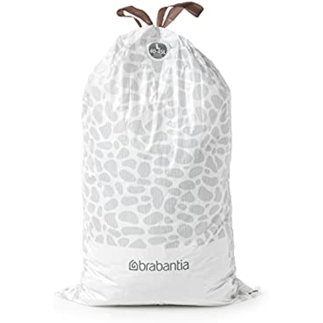 Brabantia 138645 PerfectFit Bin Liners (Size L/40-45 Litre) Thick Plastic Trash Bags with Tie Tape Drawstring Handles (40 Bags), White