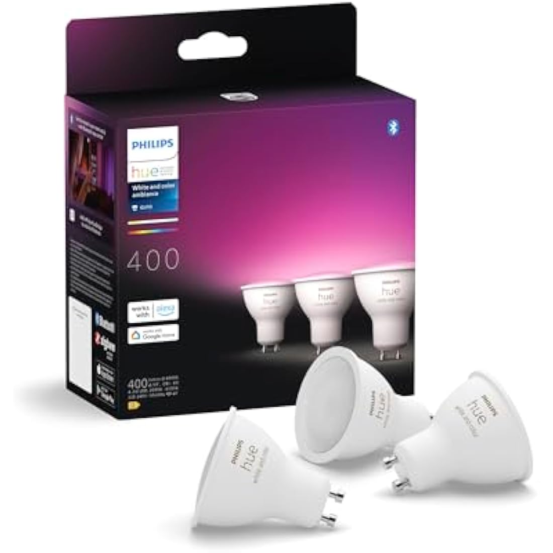Philips Hue GU10 – Smart Spotlight – (3-Pack) White and Colour Ambiance