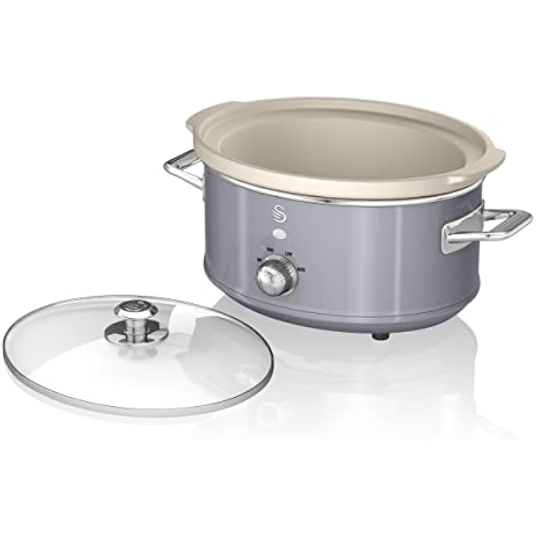 Swan SF17021GRN Retro Slow Cooker with 3 Temperature Settings, Keep Warm Function, 3.5L, 200W, Retro Grey