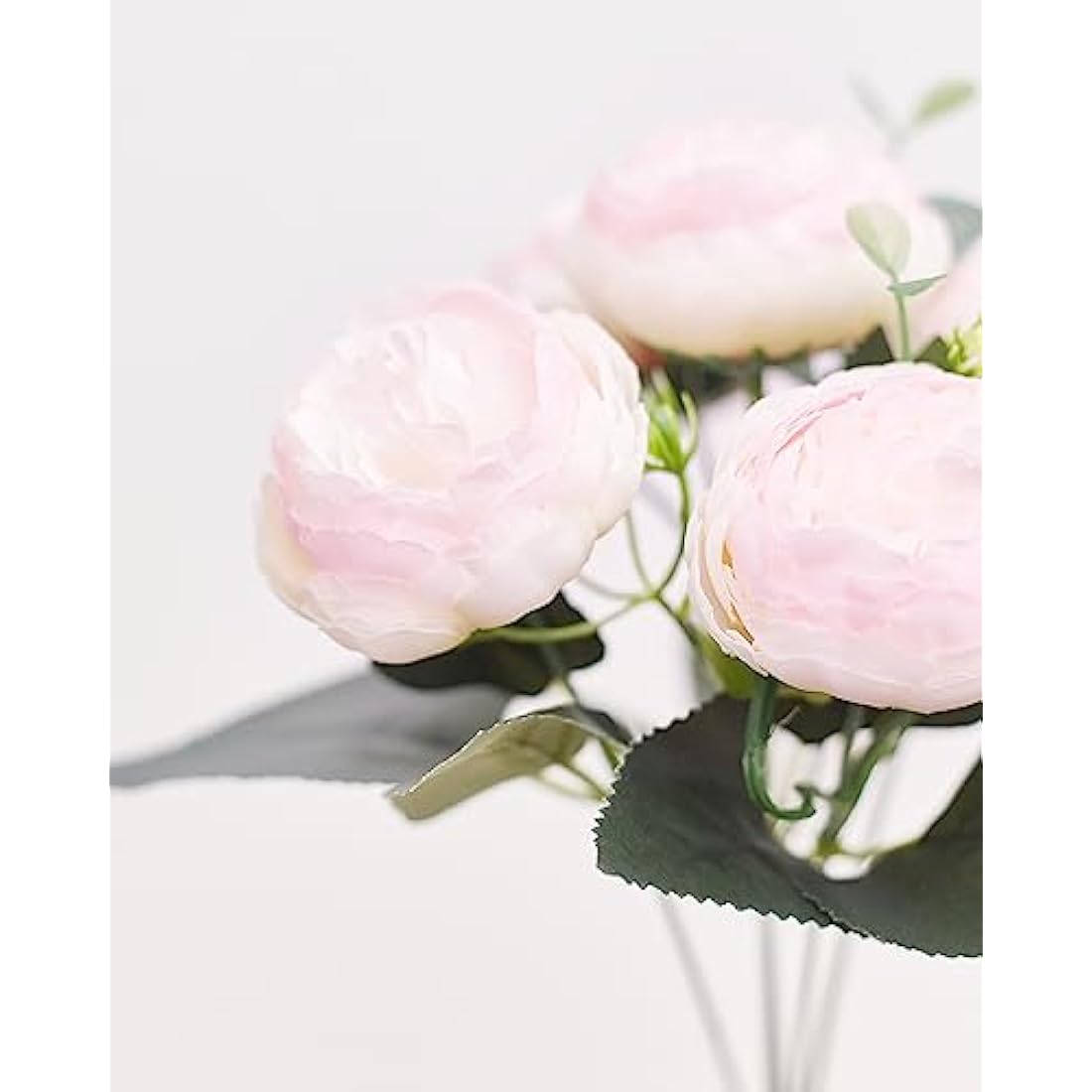 The Baked Studio - Silk Peony and Tea Rose Artificial Bouquet 9 Heads Realistic Fake Plant for DIY Craft Cake Living Room Home Wedding Decoration (LIGHT PINK)