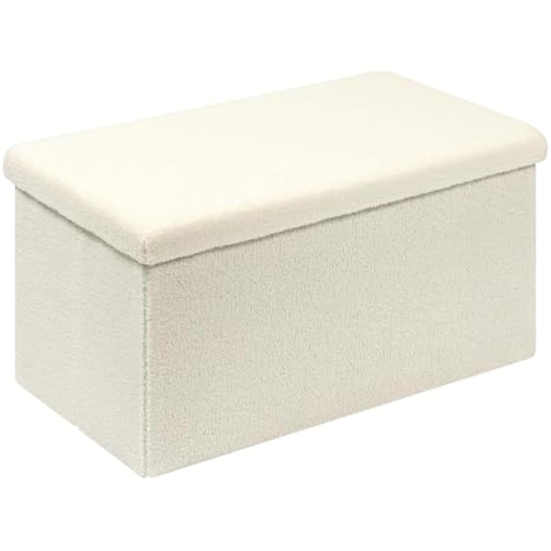 Bonlife Ottoman Bench,Large Toy Storage Box with Lid,Folding Footstool with Storage for Living Room,Hallway,Boucle Fabric,White,80x40x40cm