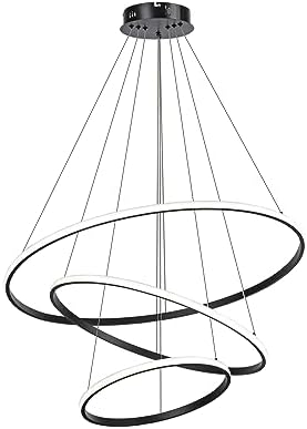 Led Pendant,Dimmable 3 Ring Acrylic Chandelier Lighting Fixture,Black Adjustable Chandeliers Ceiling Light for Kitchen Island Dining Room Living Room Bedroom Foyer Hanging 20+40+60Cm/(7.87+15.7+23.6)