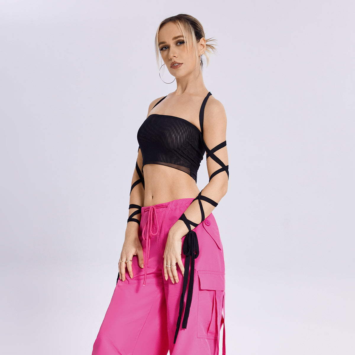 New Style Womens Elastic Cross Arm Solid Color Straps Tank Top Casual Summer Ladies Slim Top