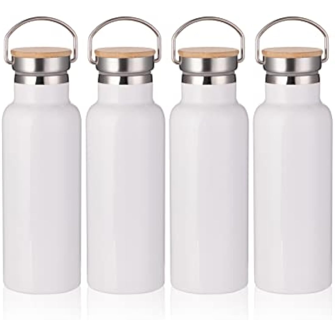 PYD Life Sublimation Water Bottle Blanks White 17 OZ Stainless Steel Sports Bottle Vacuum Flask with Bamboo Lid for Tumbler Heat Press Sublimation Print 4 Pack