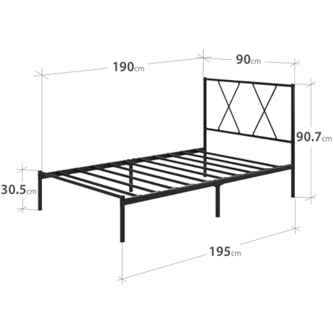 ZINUS Elias Single Bed Frame – Bed 90x190 cm – 30cm Height –Metal Bed Frame with Headboard – Platform bed frame with steel slat support – Clearance under the bed - Easy Assembly – Black
