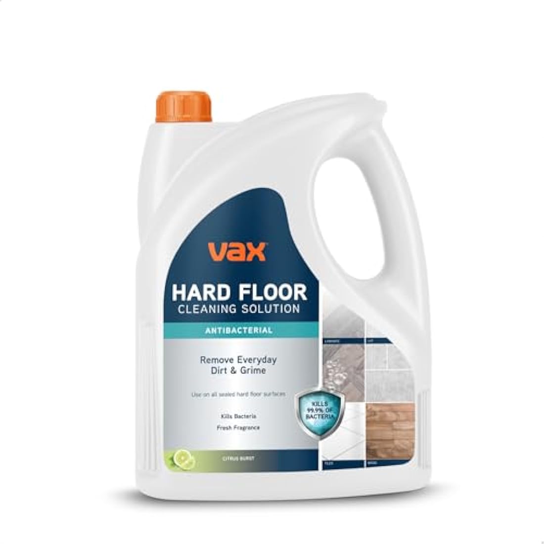 Vax 4L Hard Floor Antibacterial Cleaning Solution, Citrus Burst Scent, Removes 99.9% of Bacteria, 1-9-142097, Silver
