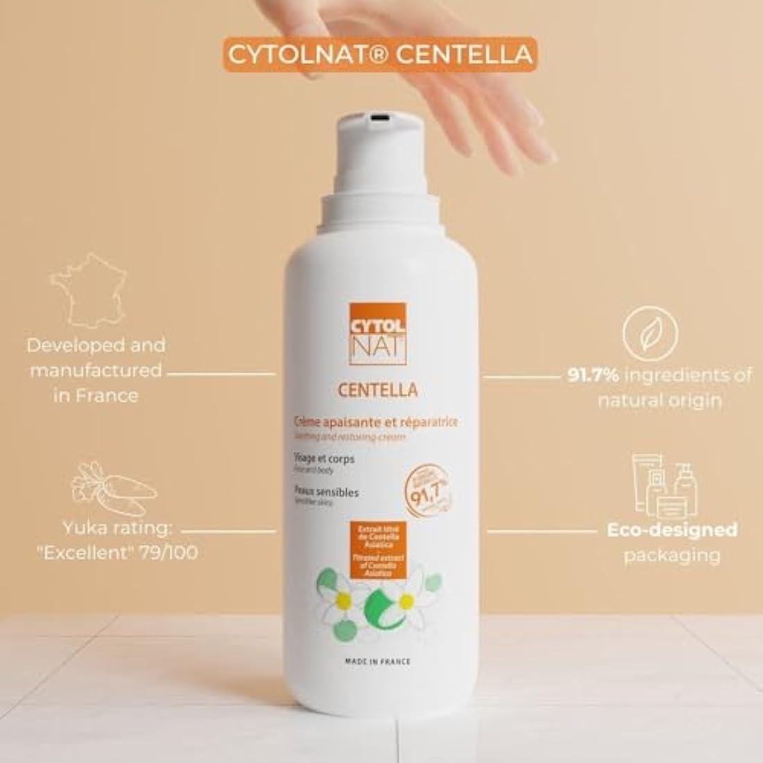 CYTOLNAT - Centella Soothing and Repairing Cream - Moisturizes, Repairs, Soothes, Reduces Redness and Irritation - Sensitive and Fragile Skin - Face and Body - Natural Formula - 400 ml