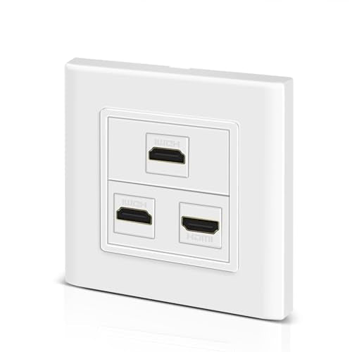 TNP HDMI Wall Plate (3 Port, White) HDMI Faceplate Socket Insert Jack Outlet Panel Mount Support 4K 60Hz HDR ARC/eARC Full HD 3D Ethernet High Speed Cable Extension Coupler f/Projector & Home Theater