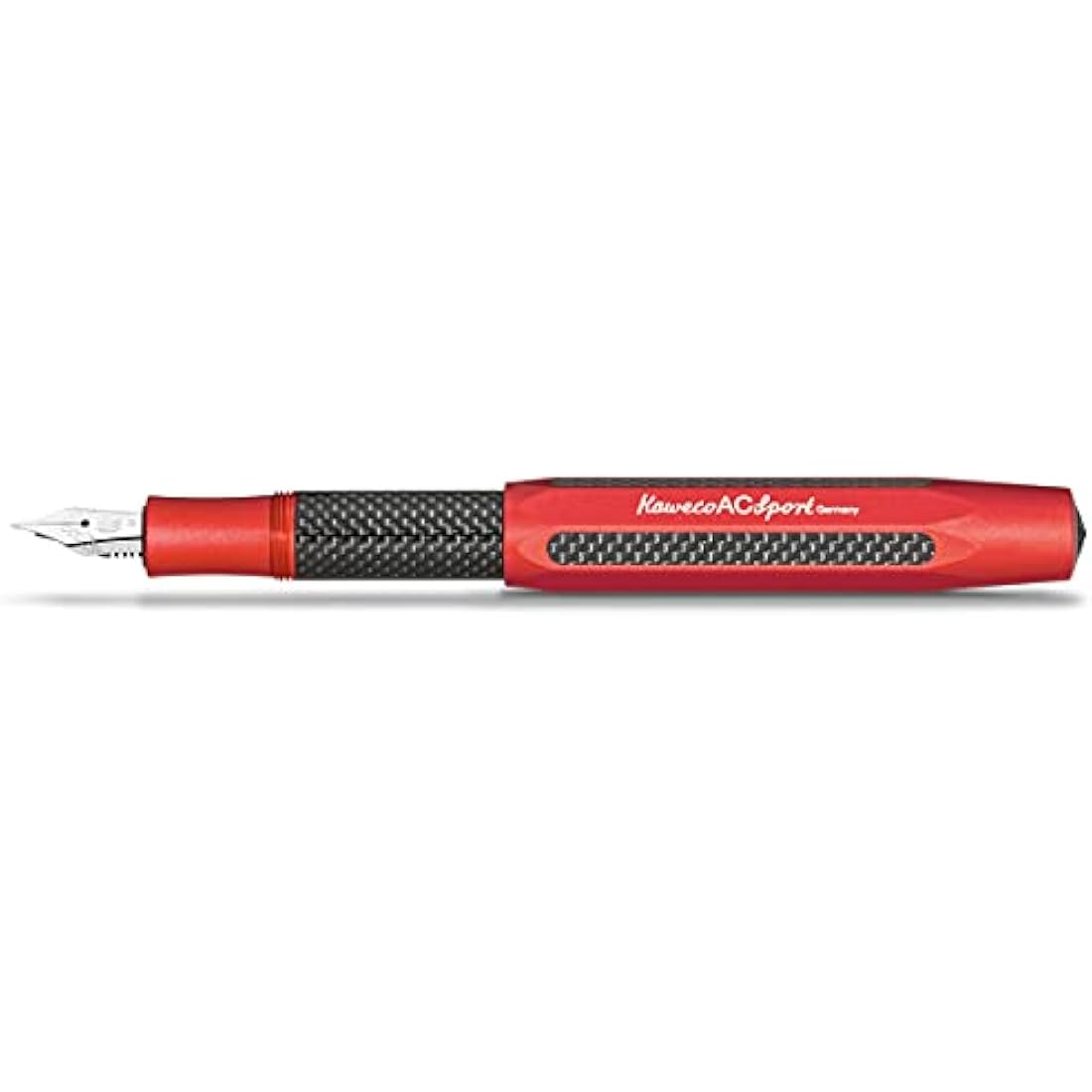 Kaweco AC Sport Fountain Pen Red Aluminium and Carbon I Exclusive Fountain Pen for Ink Cartridges Including Gift Metal Box I Fountain Pen I Nib Width F (Fine)