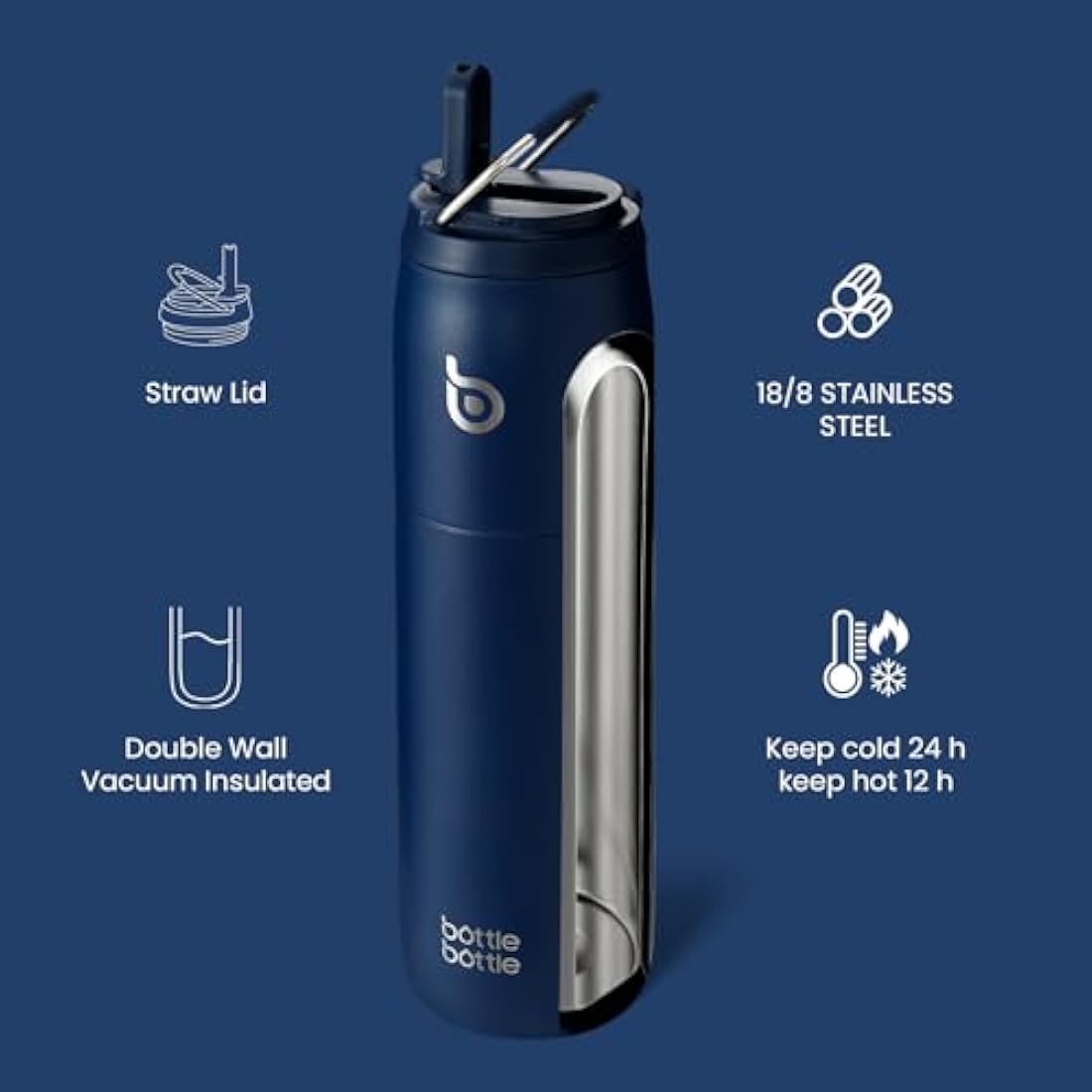 Bottle Bottle Insulated Water Bottle 950ml(32oz) with Straw and Lid for Sports and Gym Stainless Steel Metal Drink Flask for Hot Water with Handle (Indigo Blue)