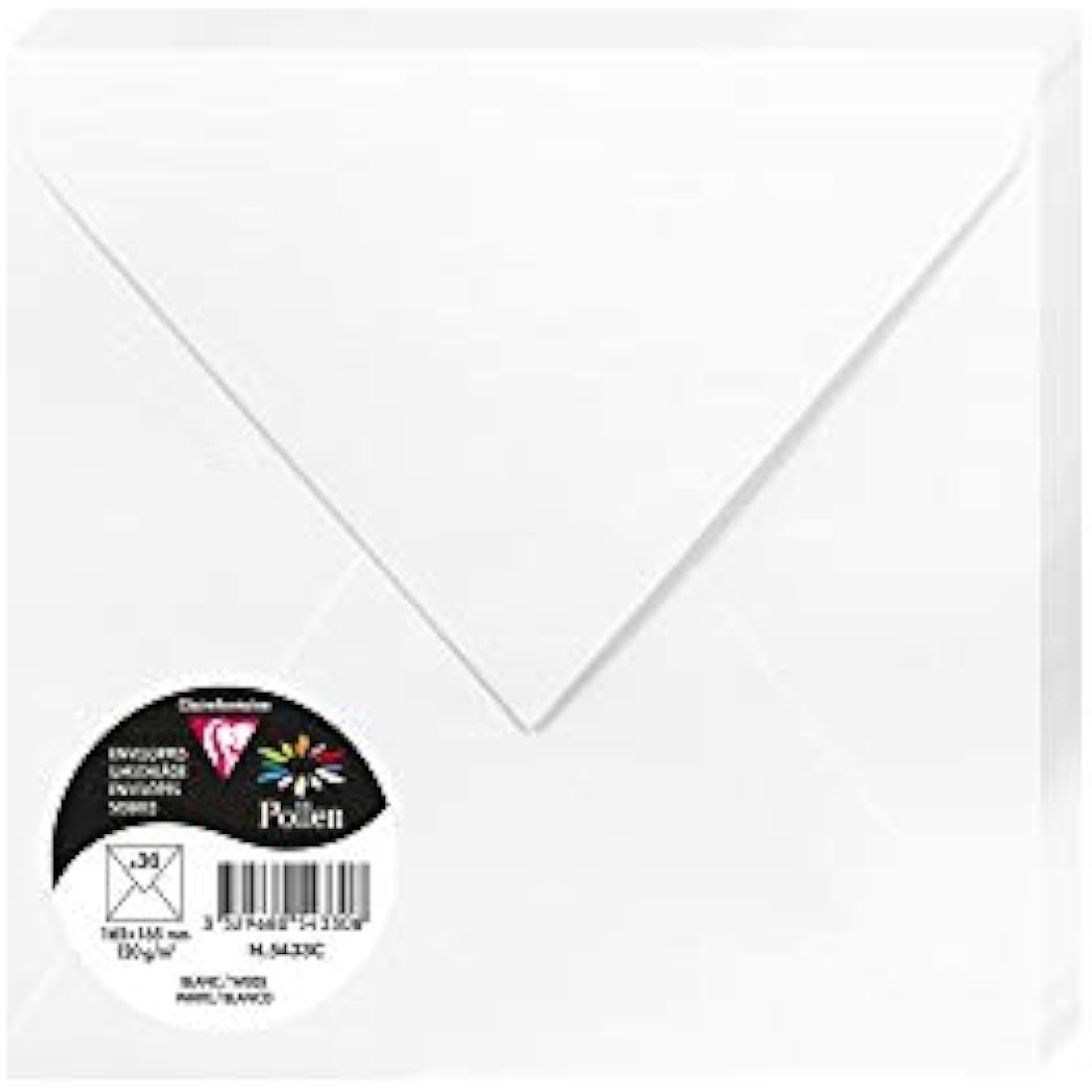 Clairefontaine - Ref 5433C - Pollen Envelopes (Pack of 20) - 165 x 165mm Sized, 120gsm Paper, Gummed Seal, Inkjet & Laser Printer Compatible, Acid Free - White