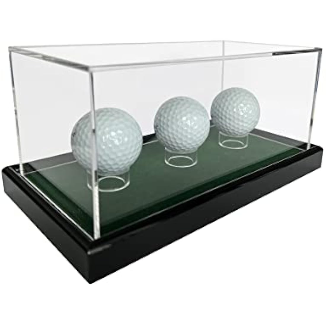 LL-Golf Large universal acrylic display case 22x12x10.5 cm / showcase with green velvet for model car 1:24, 1:32, tennis ball, baseball, 3 golf balls, minifigures, models, clock, minerals