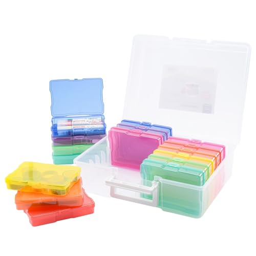 Vaessen Creative Transparent Carry Case with Lid and 16 Colourful Containers, for Cutting Dies, Photos and Other Craft Supplies, 50 x 30 x 13 cm, 37,5