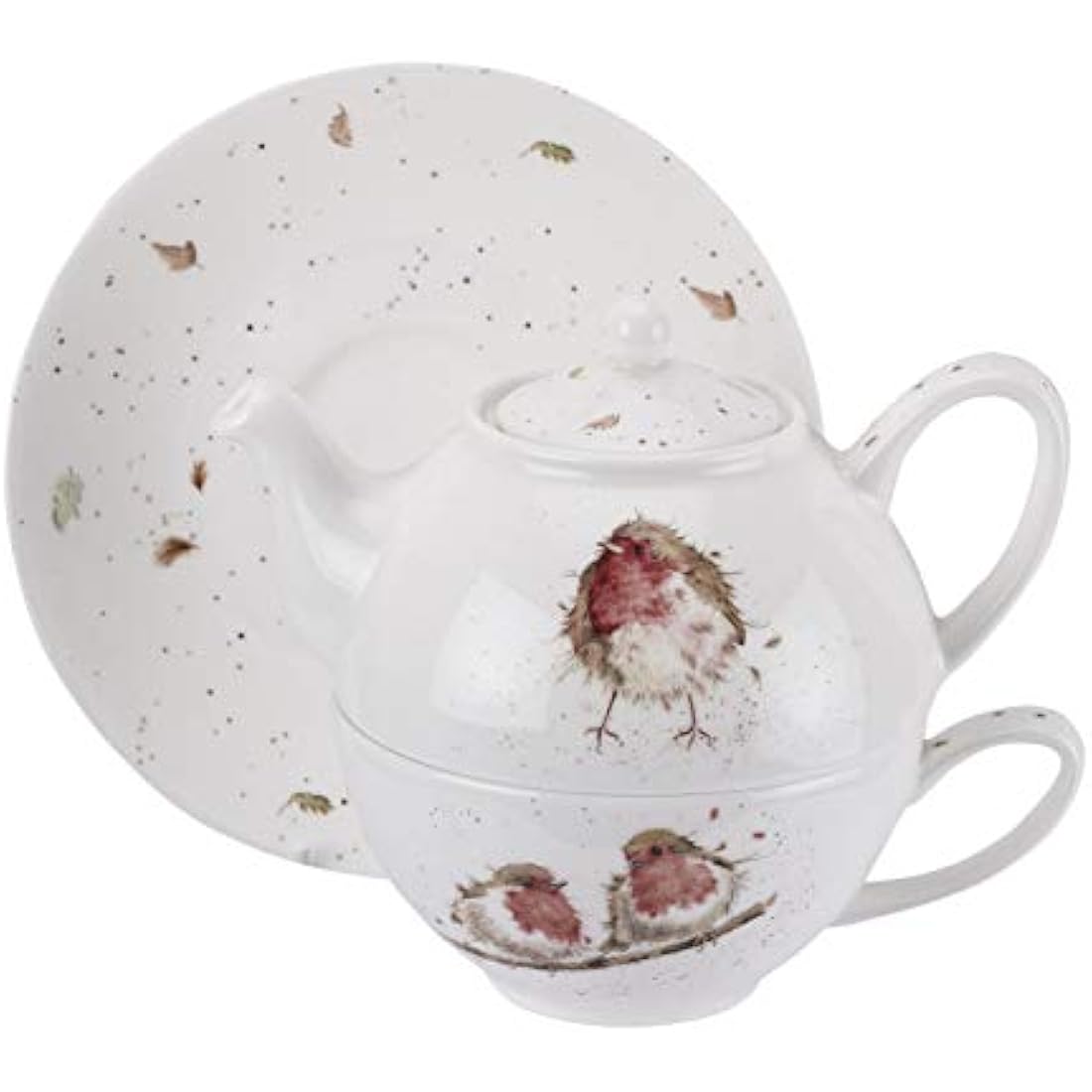 Portmeirion Home & Gifts Wrendale Tea for One with Saucer (Robins), Bone China, Multi Coloured, 16.5 x 16.5 x 15 cm