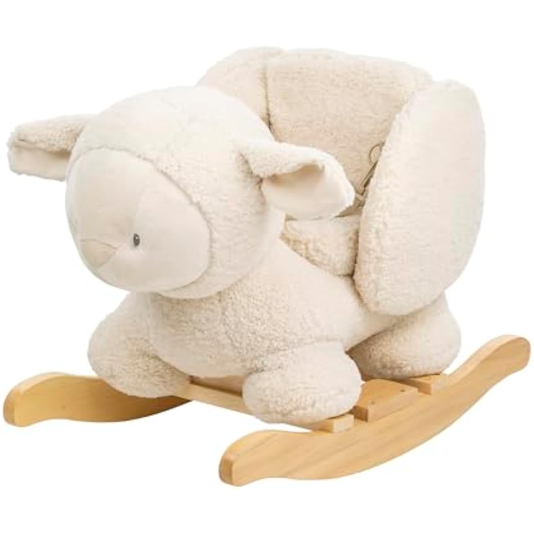 Nattou Wooden Rocker, Fully Padded Seat, Side Supports, Safety Belt, Handles For Small Hands, PETA-Approved Vegan, Soap-Water Cleaning, Super Soft Teddy Fabric Material, 10-36 Months, Ecru Sheep