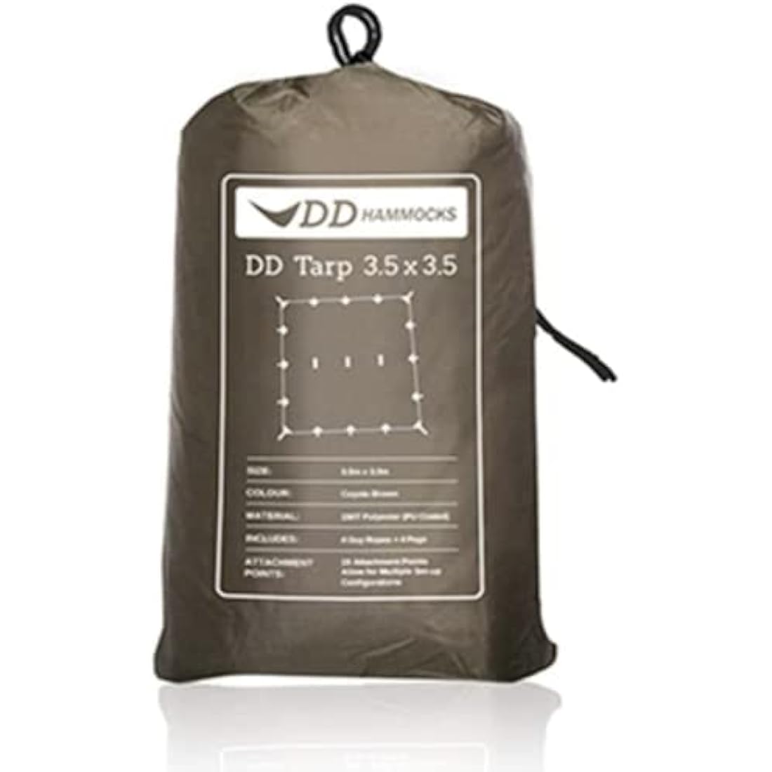 DD Hammocks - DD Tarp 3.5 x 3.5 - Coyote Brown - Fully Waterproof Lightweight Tarp Shelter For Hiking And Outdoor Camping Adventure