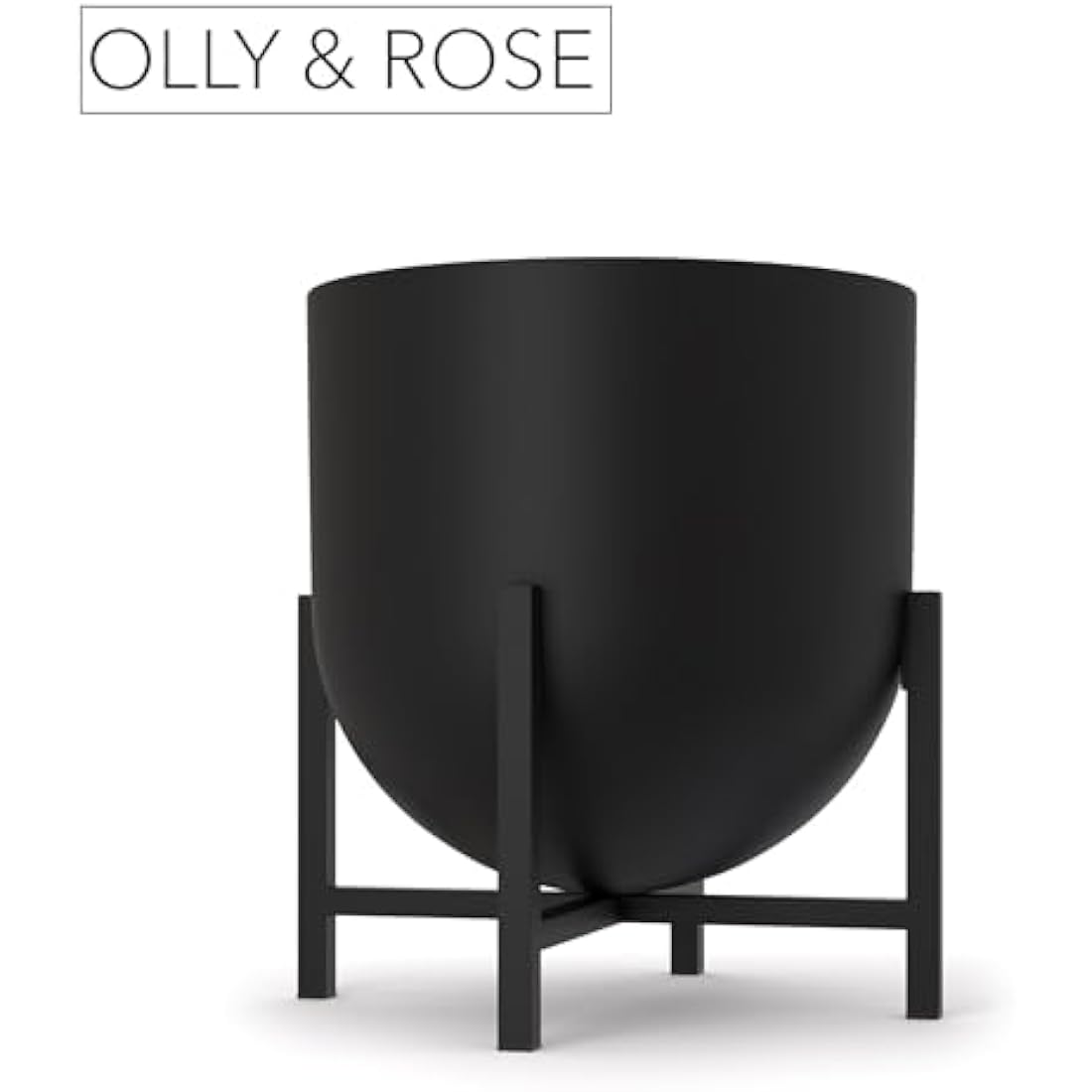 Olly & Rose Plant Pot with Plant Stand - Metal Plant Pots Indoor Planter Large Flower Pot (Black, 22cm)